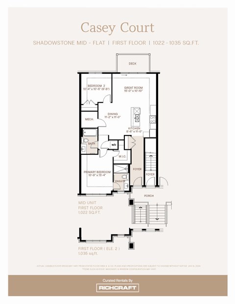 Floor plan for 2 beds, 2 baths, 1024 sqft